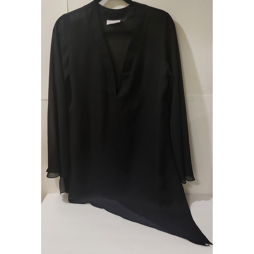 Vintage,La Palapa, Black Chiffon Asymetric Women's Top, Bell Sleeves, Size M USA - Picture 3 of 8